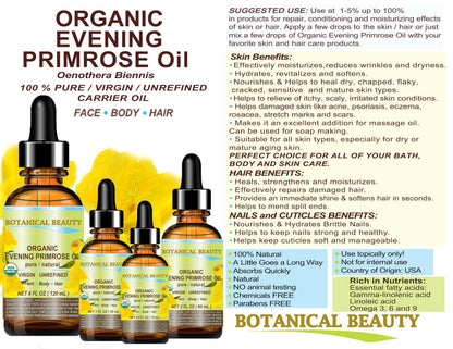 Botanical Beauty Evening Primrose Oil – 100% Pure Organic Cold-Pressed Carrier Oil 0.5 oz