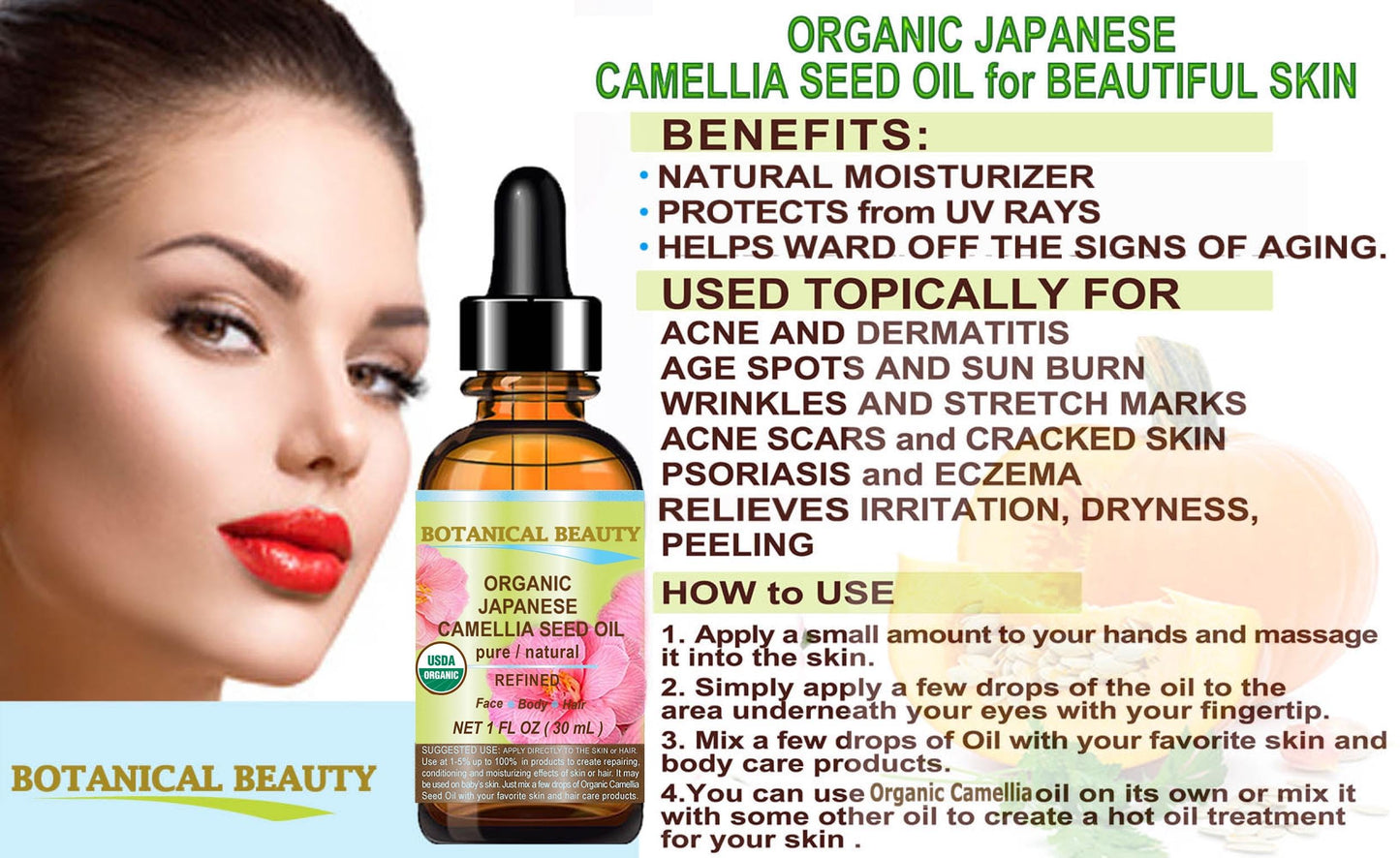 Botanical Beauty Japanese Camellia Seed Oil – Pure, Hypoallergenic Carrier Oil (1 oz)