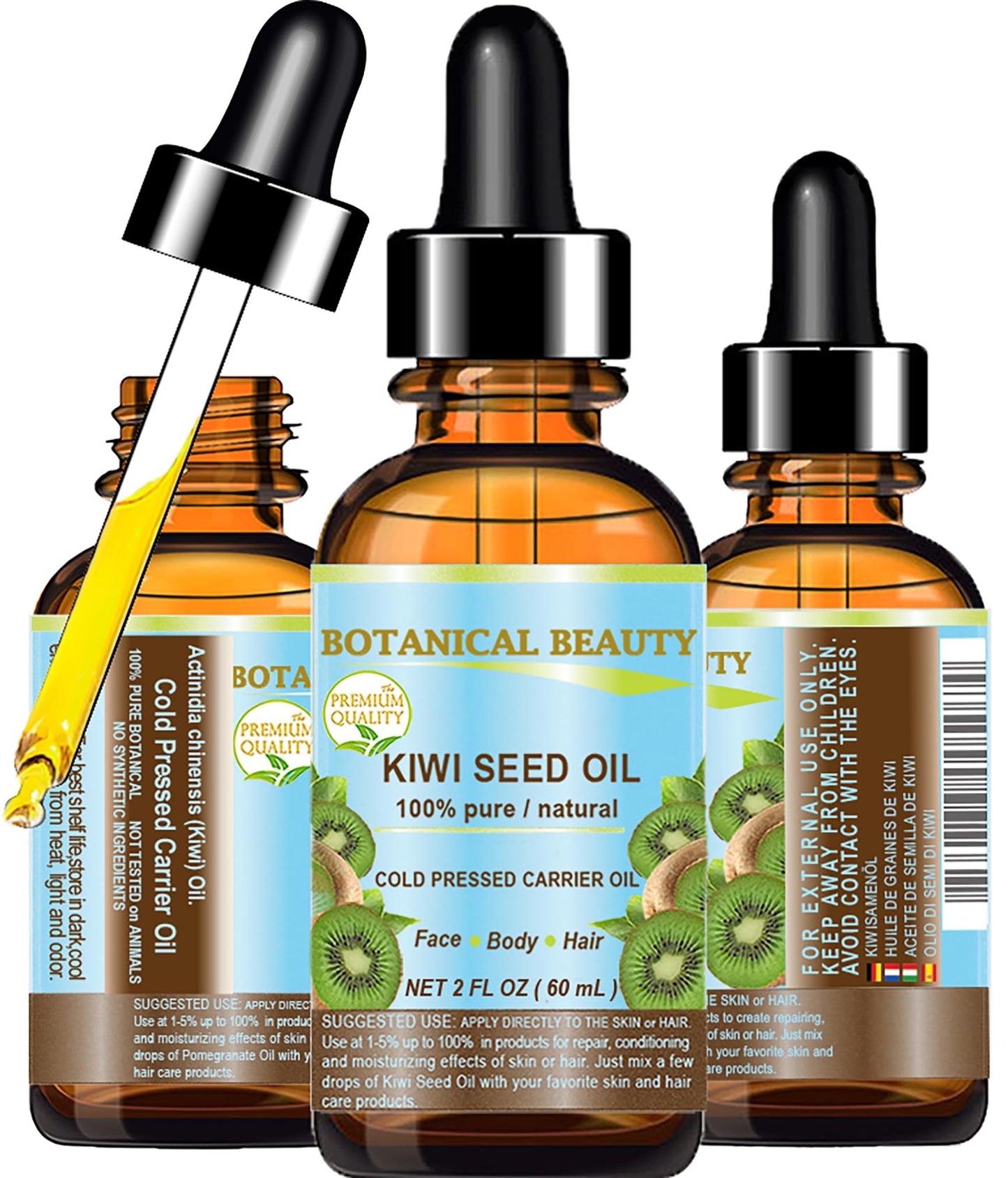 Botanical Beauty Kiwi Seed Oil – 100% Pure Cold-Pressed Carrier Oil for Face, Skin, Hair (2 Fl Oz)
