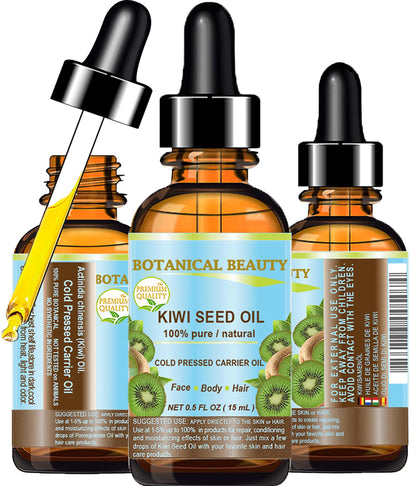 Botanical Beauty Kiwi Seed Oil – 100% Pure Cold-Pressed Carrier Oil for Face, Skin, Hair, Nails (0.5 oz)