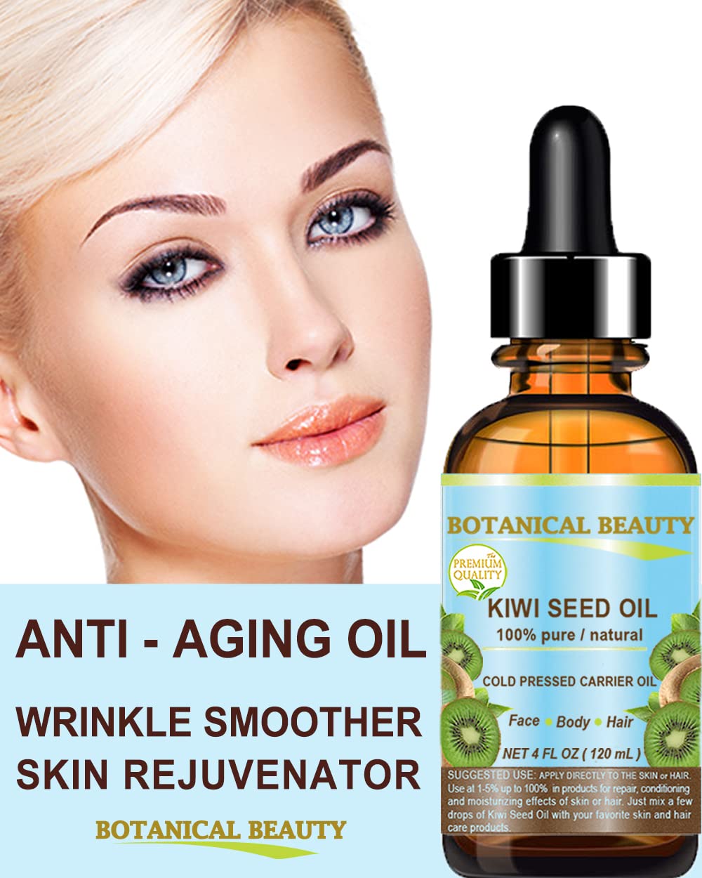 Botanical Beauty Kiwi Seed Oil – 100% Pure Virgin Cold-Pressed Carrier Oil for Face, Skin, Hair | 1 Fl Oz