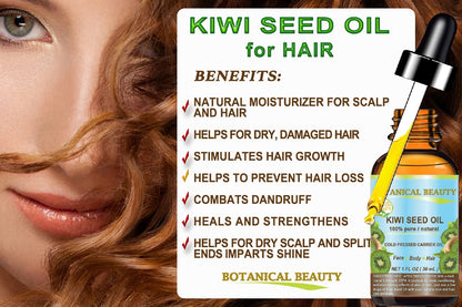 Botanical Beauty Kiwi Seed Oil – 100% Pure Cold-Pressed Carrier Oil for Face, Skin, Hair (2 Fl Oz)