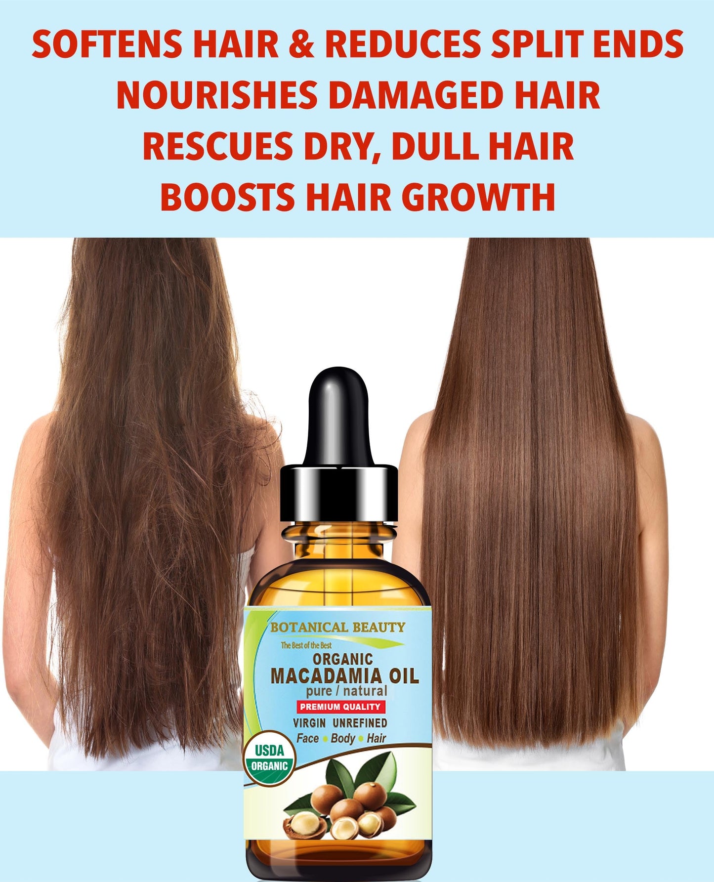 Botanical Beauty Organic Macadamia Oil – 100% Pure Virgin Cold-Pressed Carrier Oil (4 oz)