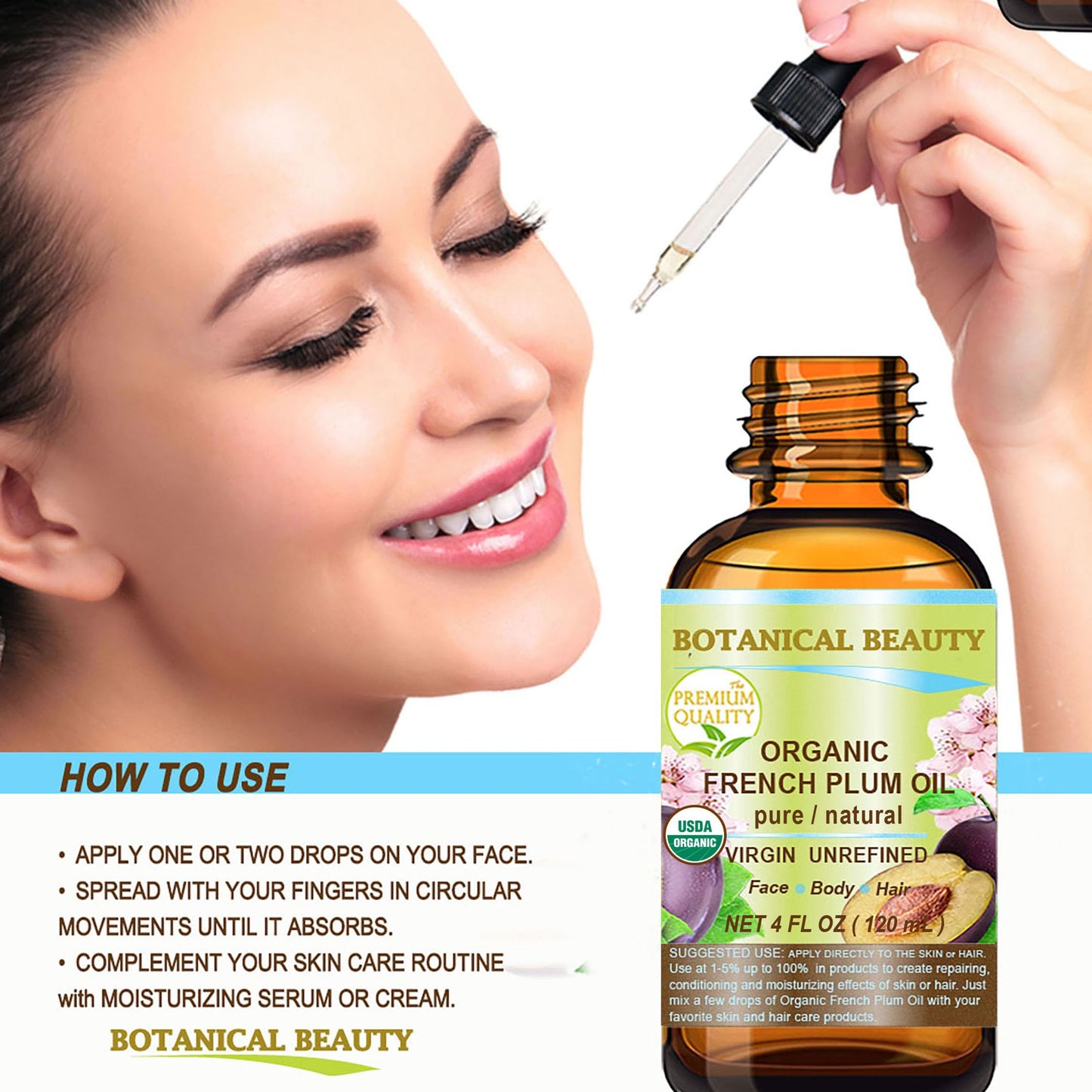 Botanical Beauty Organic French Plum Oil — 100% Pure, Cold-Pressed Carrier Oil for Face, Skin & Hair