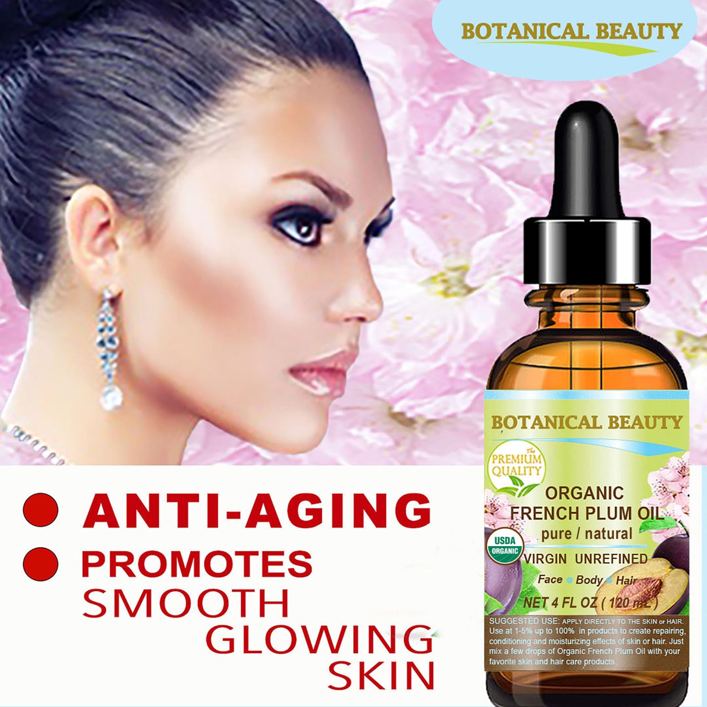 Botanical Beauty Organic French Plum Oil — 100% Pure, Cold-Pressed Carrier Oil for Face, Skin & Hair