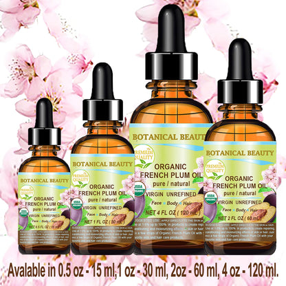 Botanical Beauty Organic French Plum Oil — 100% Pure, Cold-Pressed Carrier Oil for Face, Skin & Hair