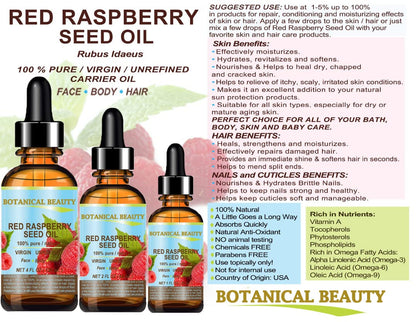 Botanical Beauty Red Raspberry Seed Oil – 4 Oz Virgin Cold-Pressed Carrier Oil