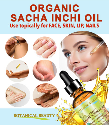 Botanical Beauty Organic Sacha Inchi Oil – 100% Pure Virgin Cold-Pressed Carrier Oil (1 oz)