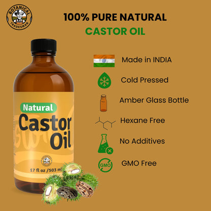 Botanical Tradesman Organic Castor Oil Kit – 17 oz Glass Bottle, Cold-Pressed, Hexane-Free