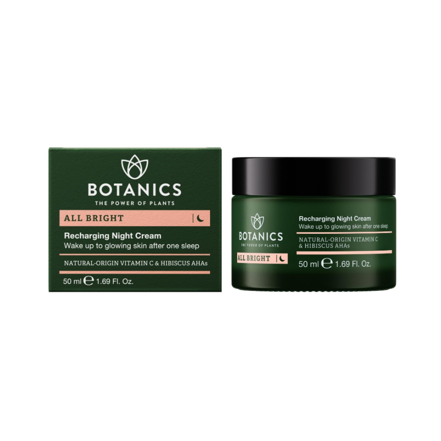 Botanics All Bright Recharging Night Cream – Vitamin C Hibiscus AHA Face Moisturizer (1.69 oz) | Hydrating & Smoothing