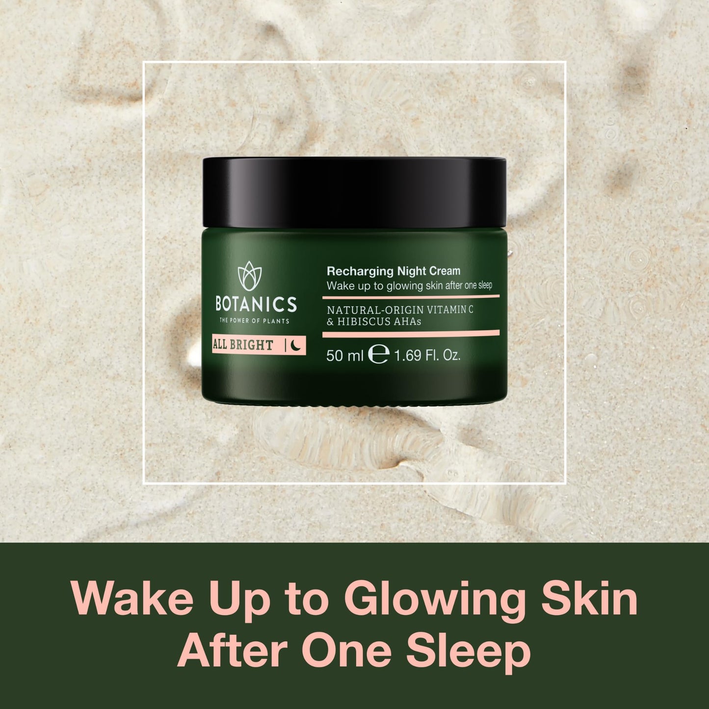 Botanics All Bright Recharging Night Cream – Vitamin C Hibiscus AHA Face Moisturizer (1.69 oz) | Hydrating & Smoothing