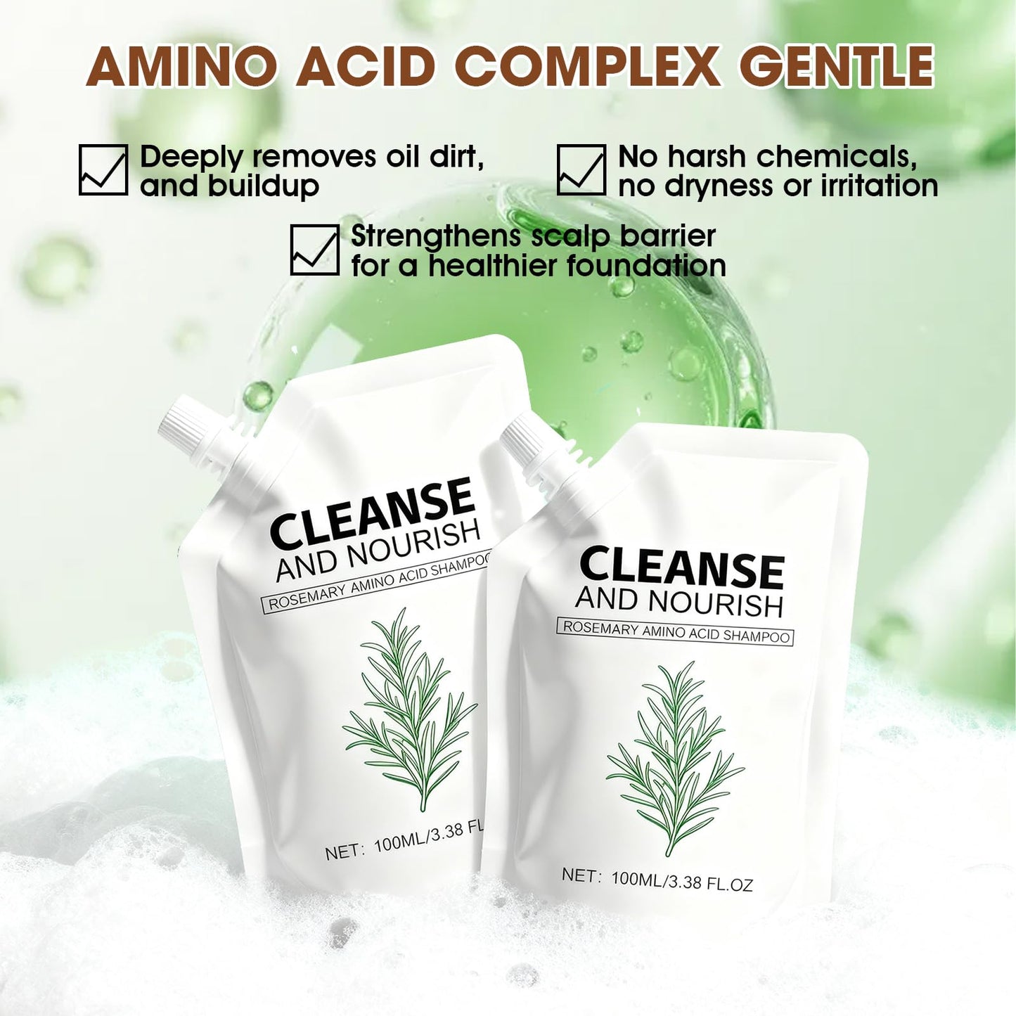 Botou 2PCS Rosemary Amino Acid Shampoo – Hair Growth & Strengthening for Thinning Hair (3.38 fl oz)