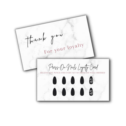Boutique Marketing LLC Press-On Nail Loyalty Cards – 50 Pack | 2x3.5-inch Front/Back Marble Black Design