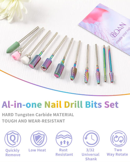 BQAN Nail Drill Bits 17Pcs Tungsten Carbide Set 3/32 inch for Nail Drill Efile - Professional & Home Use