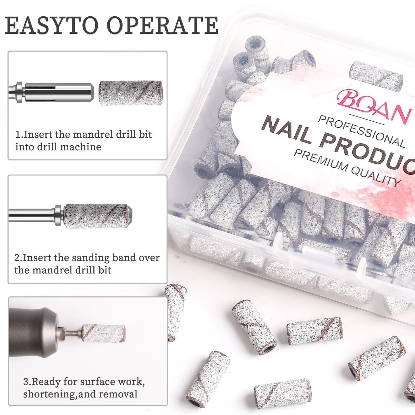 BQAN Sanding Bands for Nail Drill – 100 Pcs, 240 Grit, 3.1mm Mandrel (2023 Upgrade)