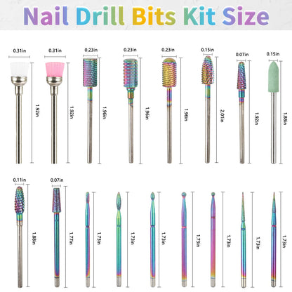 BQAN Nail Drill Bits 17Pcs Tungsten Carbide Set 3/32 inch for Nail Drill Efile - Professional & Home Use