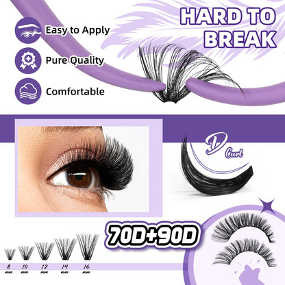 B&Q Lash Clusters Kit 280PCS Ultra Soft 70D+90D D Curl DIY Lash Extension Kit