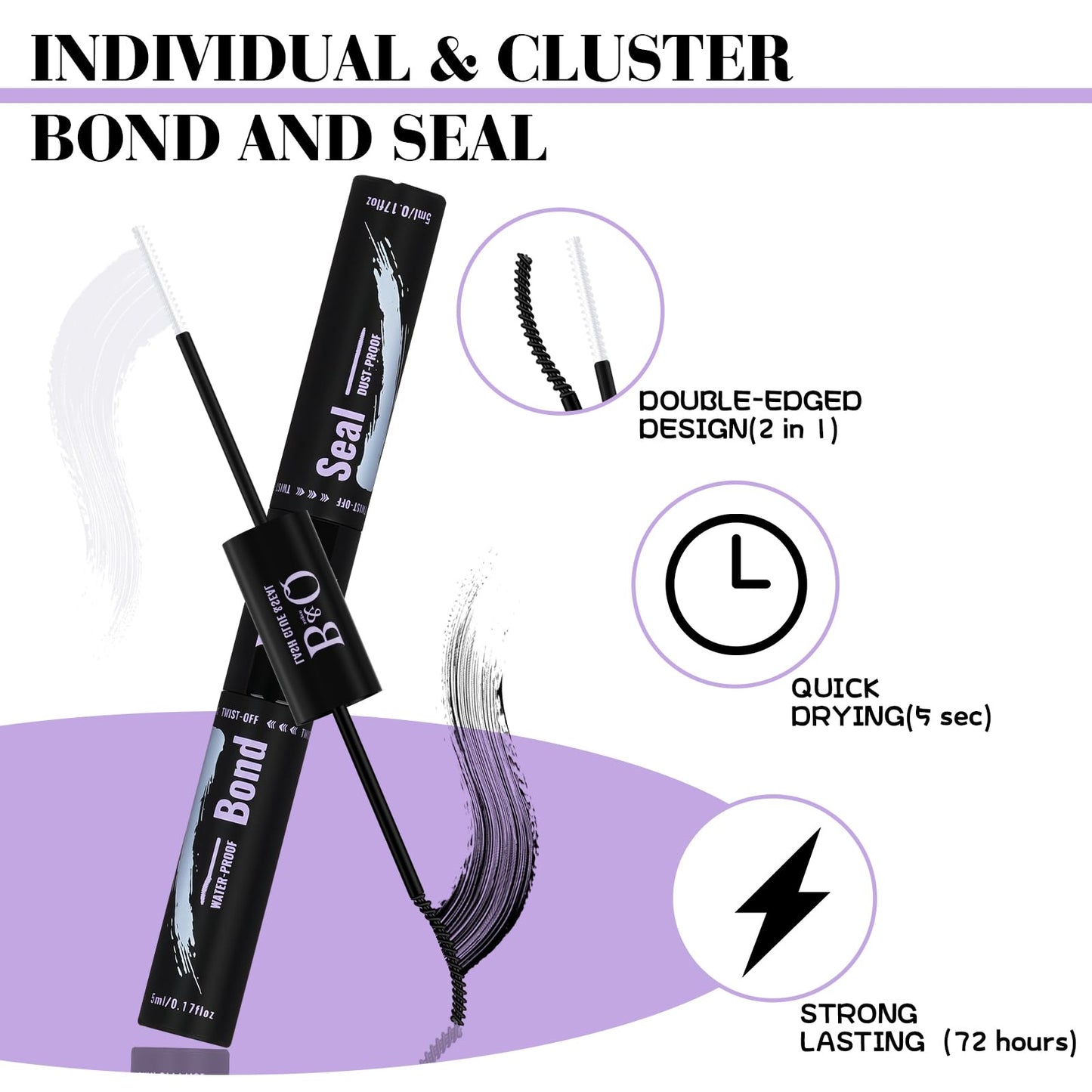 B&Qaugen Lash Clusters Kit 280PCS – DIY Eyelash Extensions (30D/40D, C Curl) with Bond & Seal