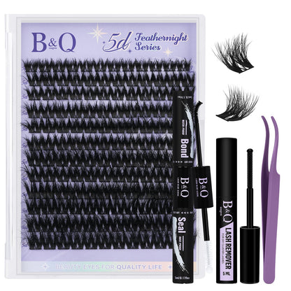 B&Qaugen Wispy Flora Feath5D Lash Clusters Kit – Lightweight 8-18mm C-Curl Lashes + Glue & Tools