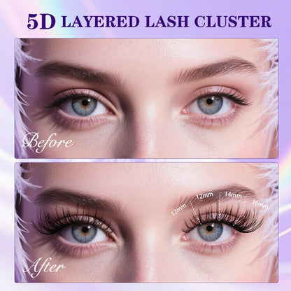 B&Qaugen Feath5D Lash Clusters Kit Wispy Fluffy 8-18mm C Curl Waterproof – Glue & Tools