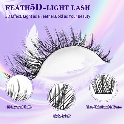 B&Qaugen Feath5D Lash Clusters Kit Wispy Fluffy 8-18mm C Curl Waterproof – Glue & Tools