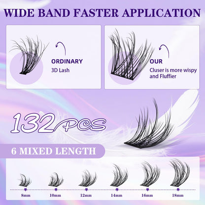 B&Qaugen Feath5D Lash Clusters Kit Wispy Fluffy 8-18mm C Curl Waterproof – Glue & Tools