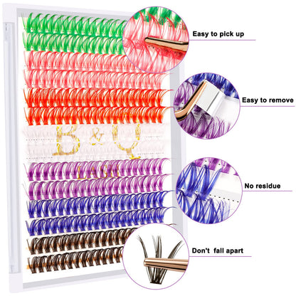 B&Qaugen Colored DIY Lash Clusters – 280 Clusters, 40D-D-15mm, 7 Color Mix