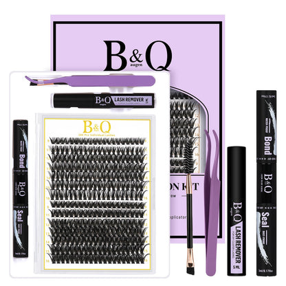 BQaugen Lash Clusters Kit – 280PCS DIY Eyelash Extensions (40D+50D) with Bond, Seal & Remover