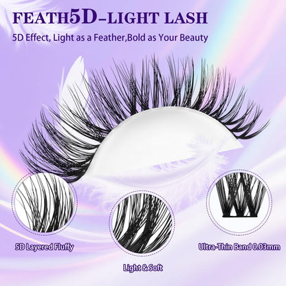B&Qaugen Lash Clusters Kit Wispy Fluffy Feath5D – 8-18mm C Curl, Waterproof, Glue & Tools