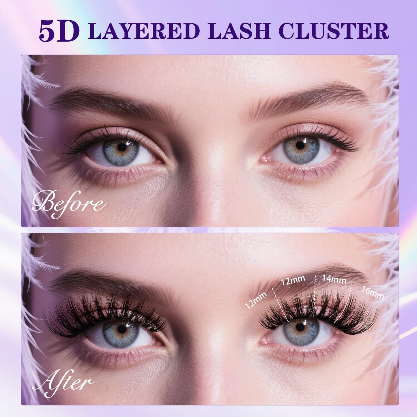 B&Qaugen Wispy Flora Feath5D Lash Clusters Kit – Lightweight 8-18mm C-Curl Lashes + Glue & Tools