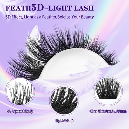 B&Qaugen Feath5D 03 Lash Clusters Kit – Wispy Fluffy, Glue & Tools (8-18mm C Curl)