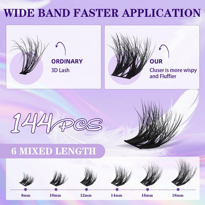 B&Qaugen Wispy Flora Feath5D Lash Clusters Kit – Lightweight 8-18mm C-Curl Lashes + Glue & Tools