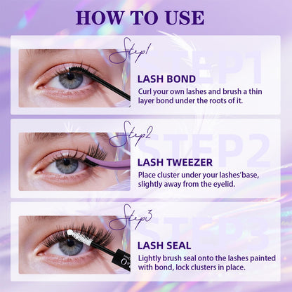 B&Qaugen Feath5D 03 Lash Clusters Kit – Wispy Fluffy, Glue & Tools (8-18mm C Curl)