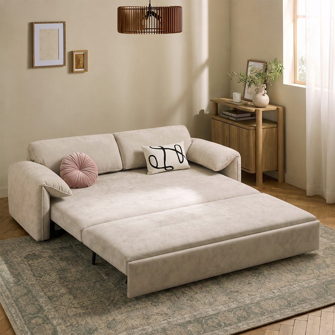 Moore Three Seater Sofa Bed With Storage, Suede