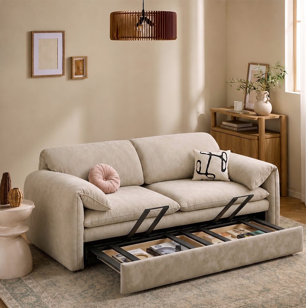 Moore Three Seater Sofa Bed With Storage, Suede