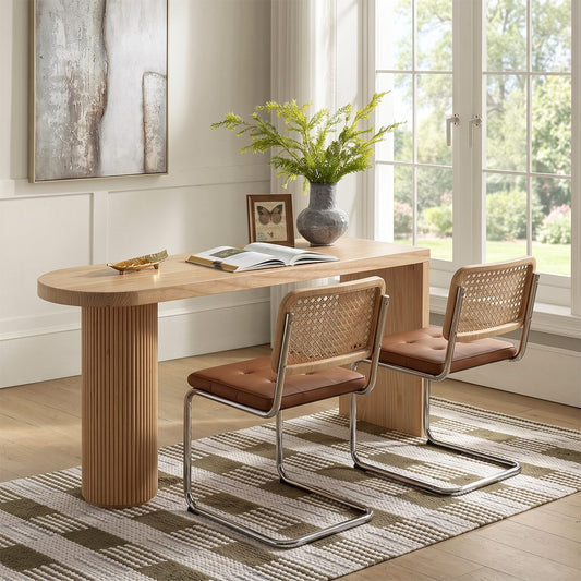 Haruki Narrow Office Desk, Solid Wood, Light Oak