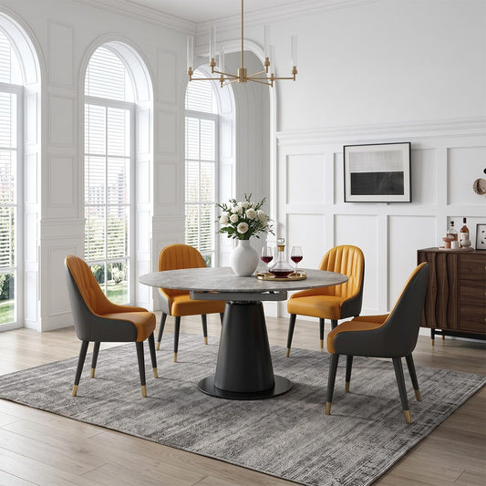 Lessie Round Extendable Dining Table, Sintered Stone