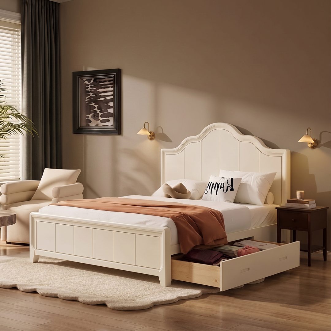 Agnes King Size / Super King Size Bed With Storage, Cream