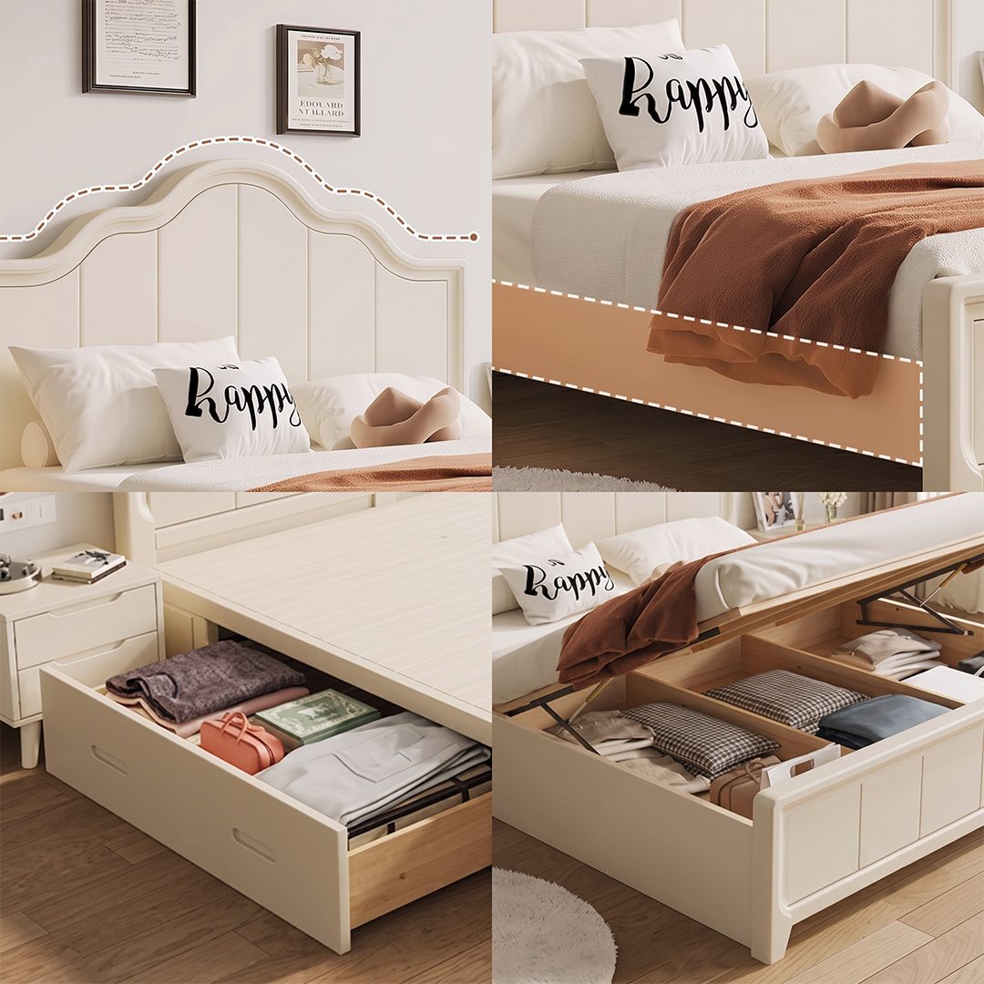 Agnes King Size / Super King Size Bed With Storage, Cream