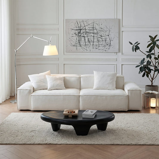 Zaavan Three Seater Sofa, Modular Sofa, White Linen