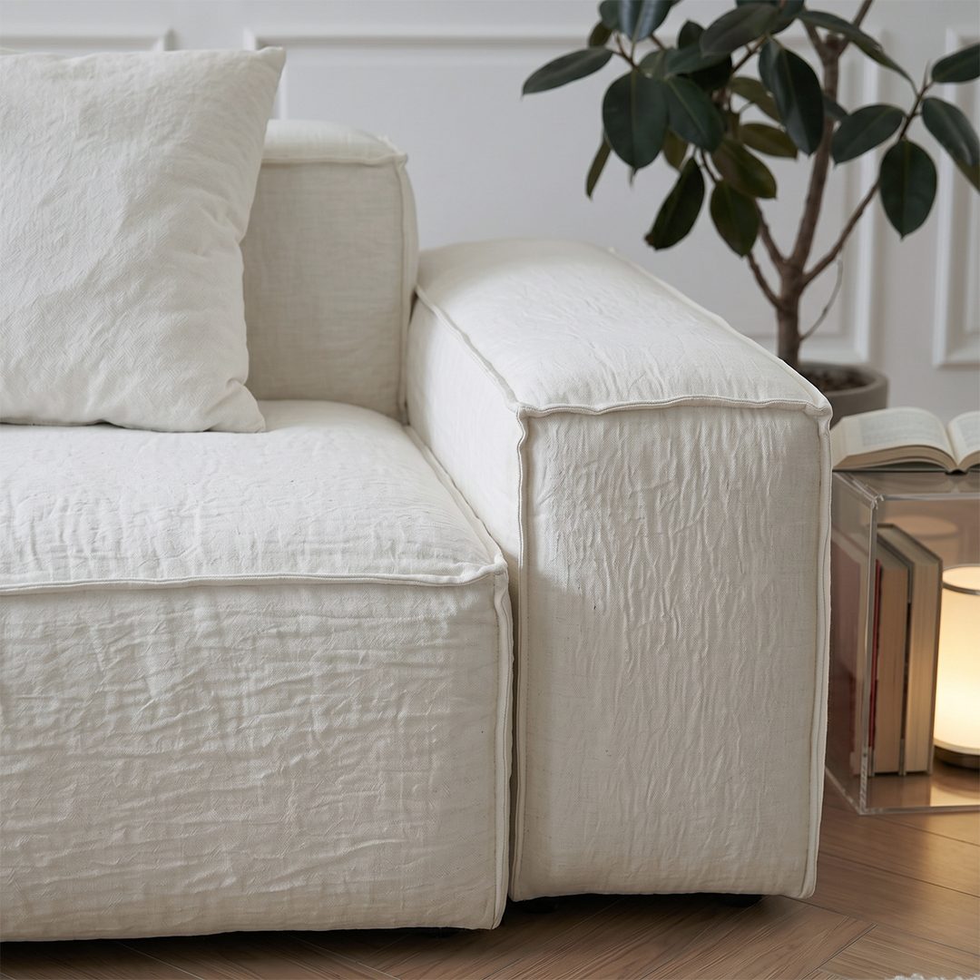 Zaavan Three Seater Sofa, Modular Sofa, White Linen