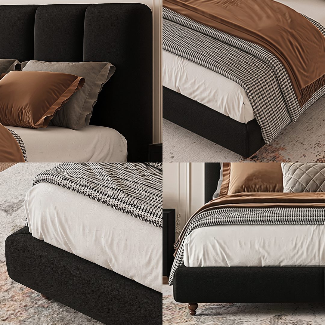 Lysander Double Bed, King Size Bed, Black