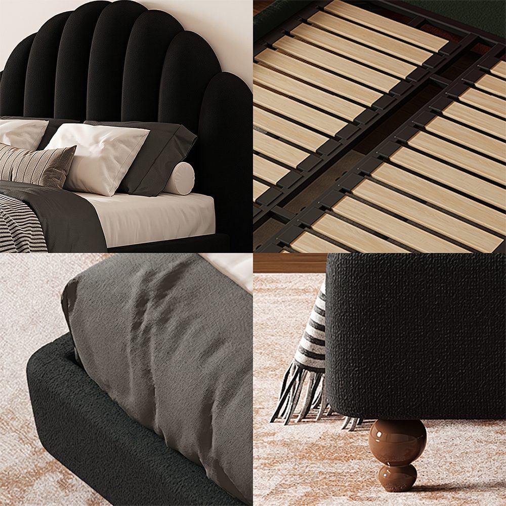 Cassian Small Double Bed, King Size Bed, Flannelette