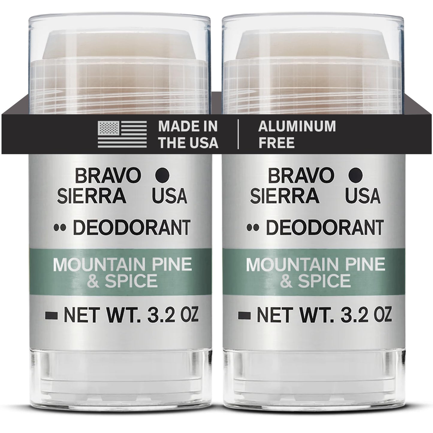 Bravo Sierra Aluminum-Free Deodorant for Men – Mountain Pine & Spice 2-Pack
