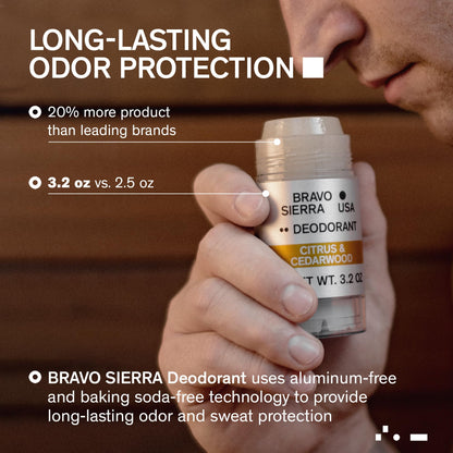 Bravo Sierra Aluminum-Free Deodorant for Men | Citrus & Cedarwood, 3.2 oz | Long-Lasting Odor & Sweat Protection
