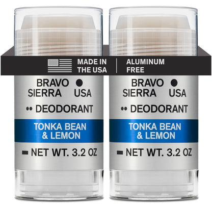 Bravo Sierra Aluminum-Free Deodorant for Men - 2-Pack, Tonka Bean & Lemon, 3.2 oz