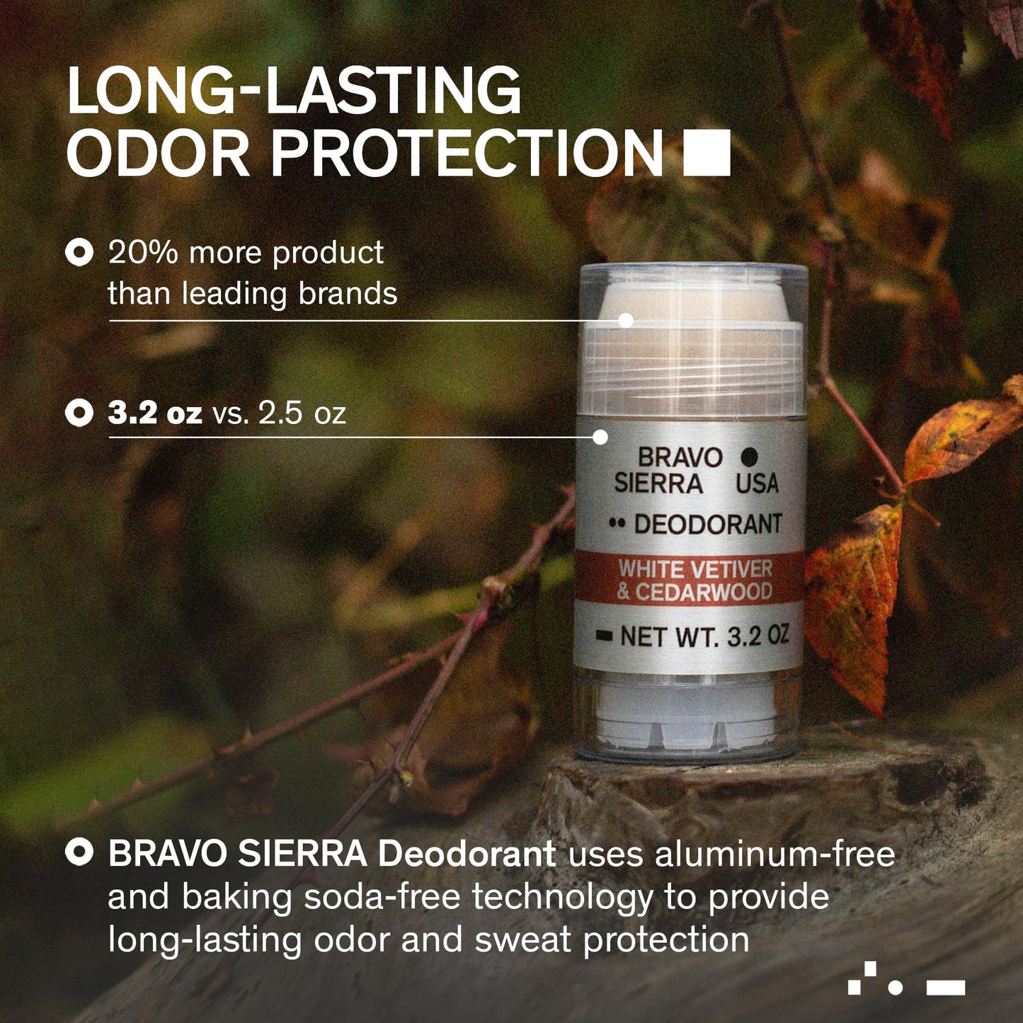 Bravo Sierra Aluminum-Free Deodorant for Men – White Vetiver & Cedarwood, 3.2 oz | Paraben-Free, Vegan & Cruelty-Free