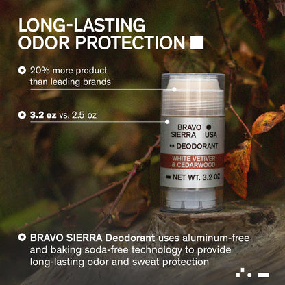 Bravo Sierra Aluminum-Free Deodorant for Men – White Vetiver & Cedarwood, 3.2 oz | Paraben-Free, Vegan & Cruelty-Free