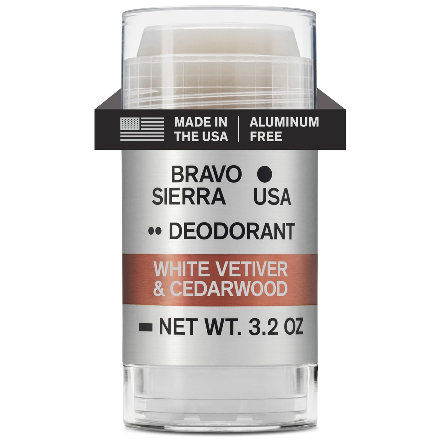 Bravo Sierra Aluminum-Free Deodorant for Men – White Vetiver & Cedarwood, 3.2 oz | Paraben-Free, Vegan & Cruelty-Free