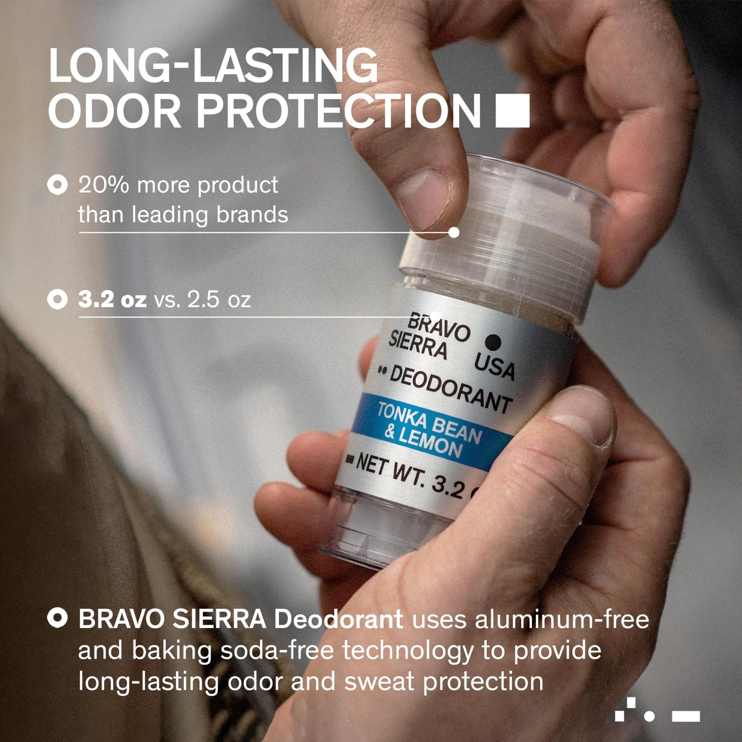 Bravo Sierra Aluminum-Free Deodorant for Men – Tonka Bean & Lemon, 3.2 oz